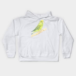 green and yellow budgie watercolor portrait Kids Hoodie